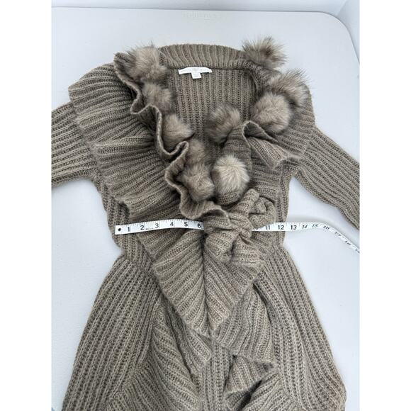Boston Proper Neutral Mohair Faux Fur Pom Pom Knit Tie Waist Cardigan Sweater XS - Picture 6 of 9